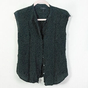 J. Crew 100% Silk Button Down Short Sleeve Blouse Mini Polka dot Black White 2